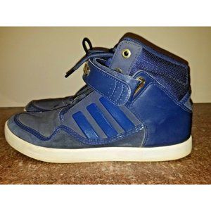 Adidas Mens 9.5 Sneakers Shoes 3 Stripe Black Blue High Tops W Gold Strap